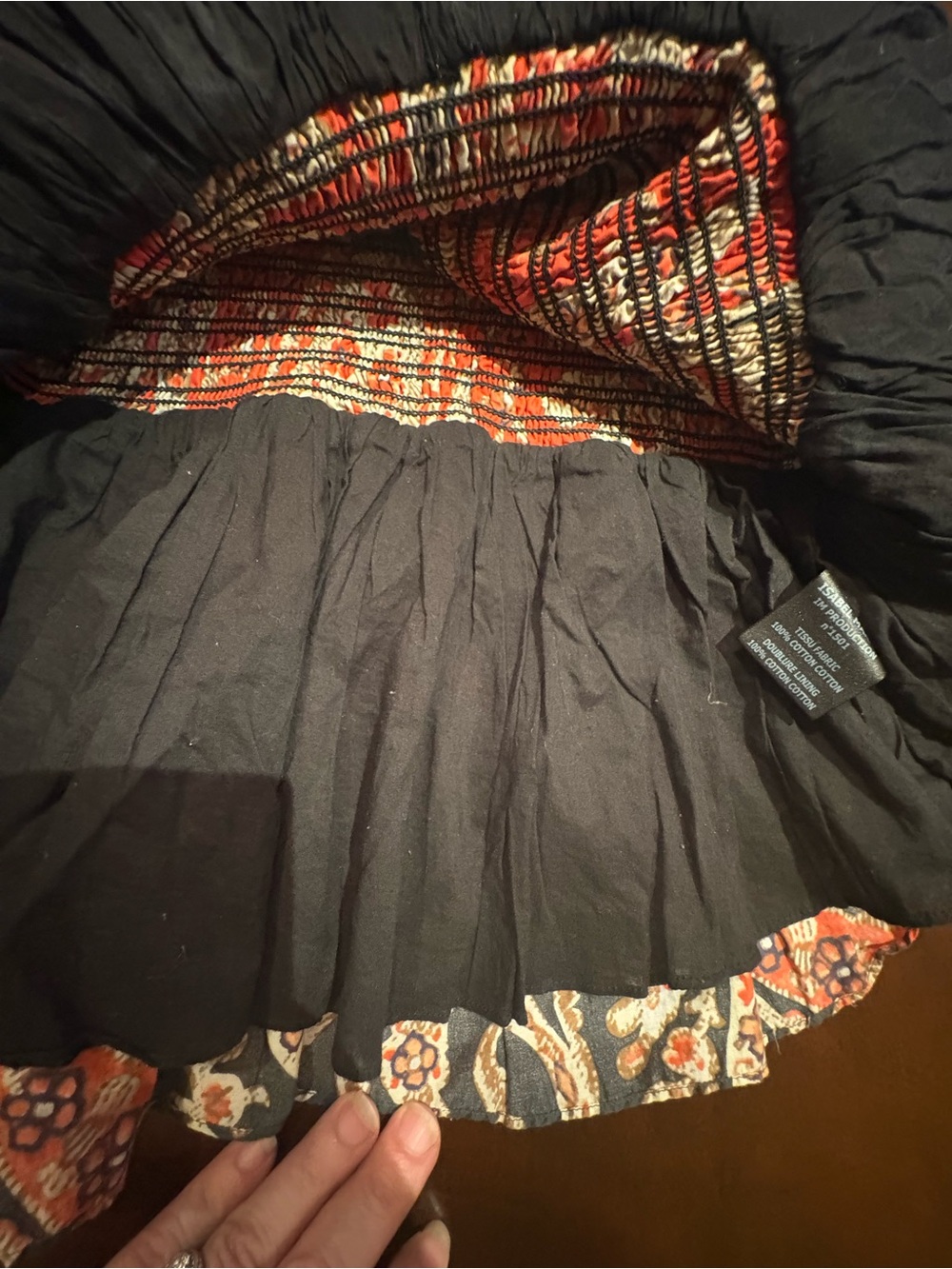 Isabel Marant Etoile Naomi Black and Coral Paisley Tiered Smocked Skirt - Picture 5 of 6